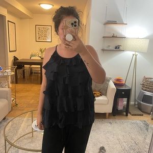 Loft Black Halter Tank Top with Ruffles Size XL